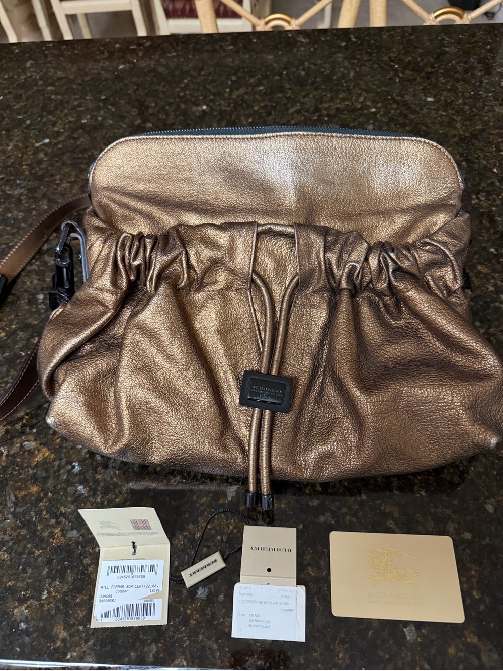 Burberry Metallic Bronze Drawstring Shoulder Bag - Picture 3 of 10